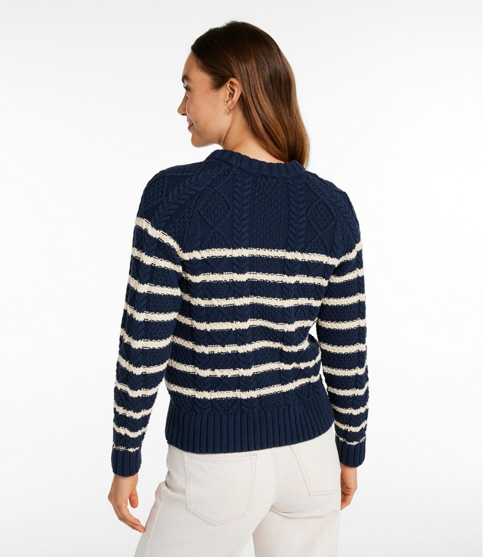 Women's Signature Cotton Fisherman Sweater, Crewneck Stripe - Image 3