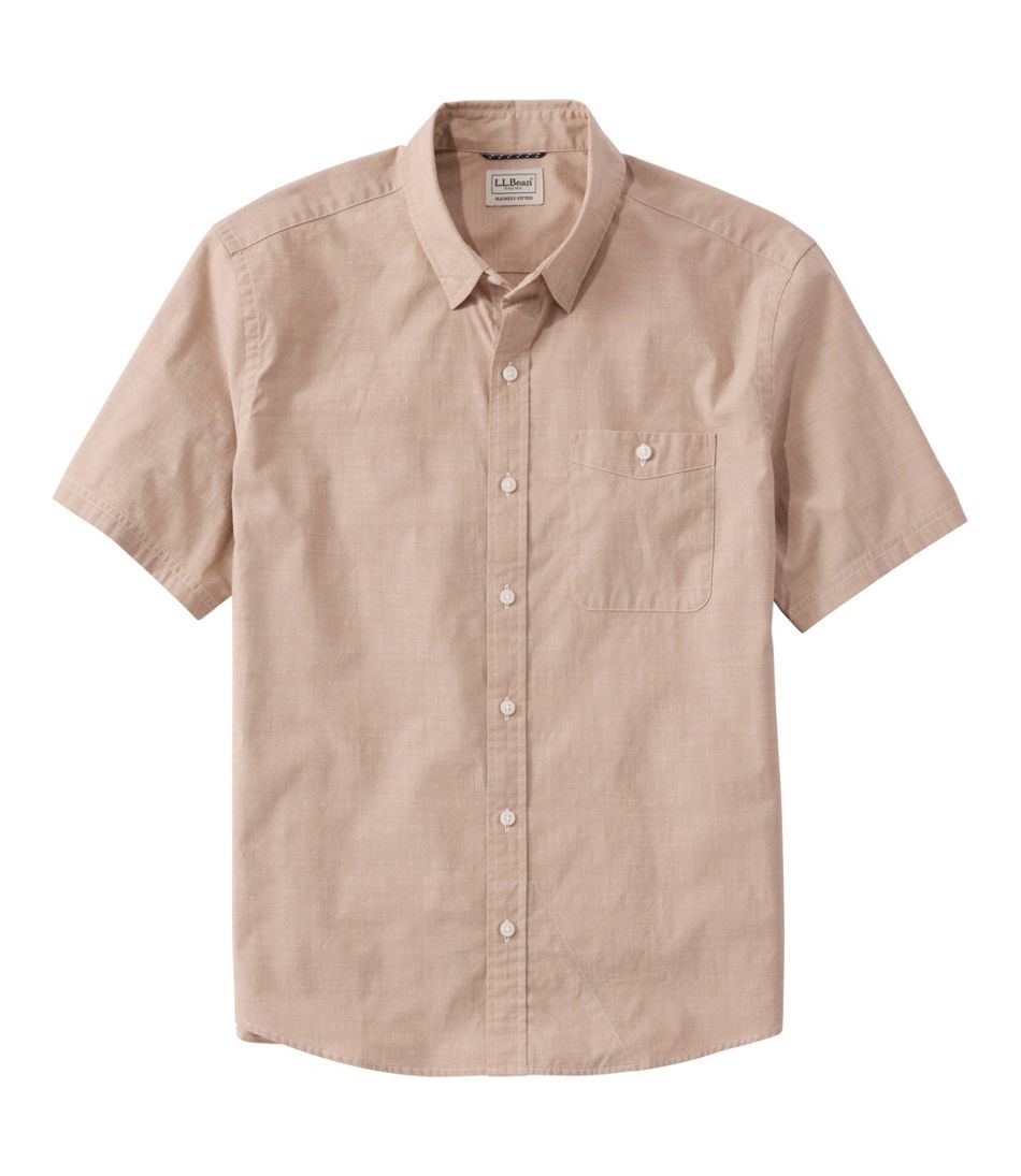 Men's Comfort Stretch Performance? Chambray Shirt, Short-Sleeve, Slightly Fitted Untucked Fit