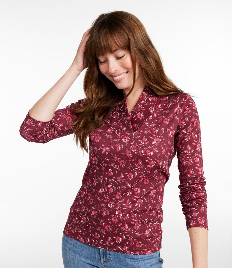 Women's Pima Cotton Tee, Shawl Long-Sleeve Print - Image 2