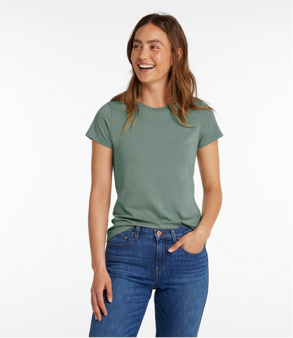 Women's Soft Stretch Supima-Blend Tee, Crewneck Short-Sleeve - Image 2