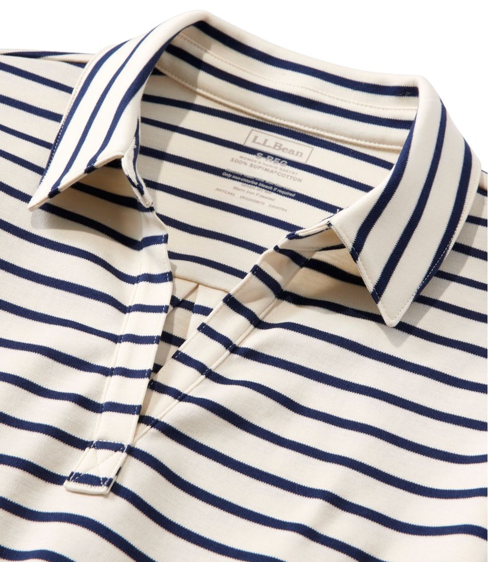 Women's Pima Cotton Tee, Three-Quarter-Sleeve Polo Stripe - Image 4