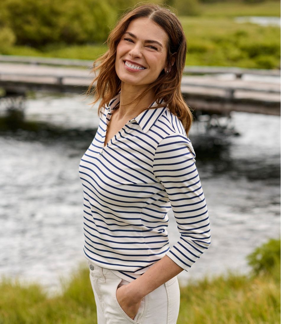 Women's Pima Cotton Tee, Three-Quarter-Sleeve Polo Stripe - Image 6