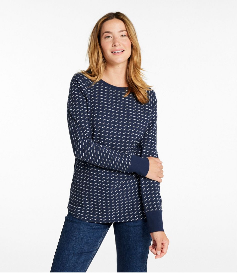 Women's Unshrinkable Mini-Waffle Tee, Long-Sleeve Crewneck Stripe - Image 2