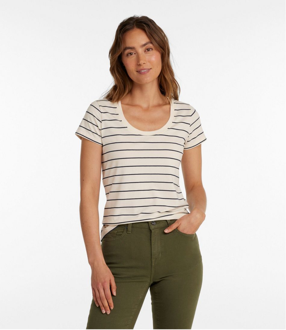 Women's Soft Stretch Supima-Blend Tee, Scoopneck Short-Sleeve Stripe - Image 2