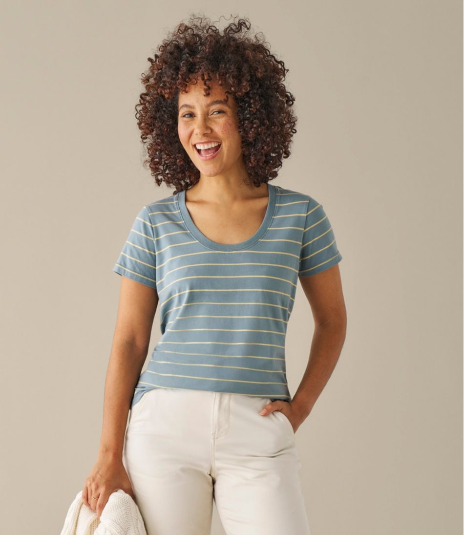 Women's Soft Stretch Supima-Blend Tee, Scoopneck Short-Sleeve Stripe - Image 7