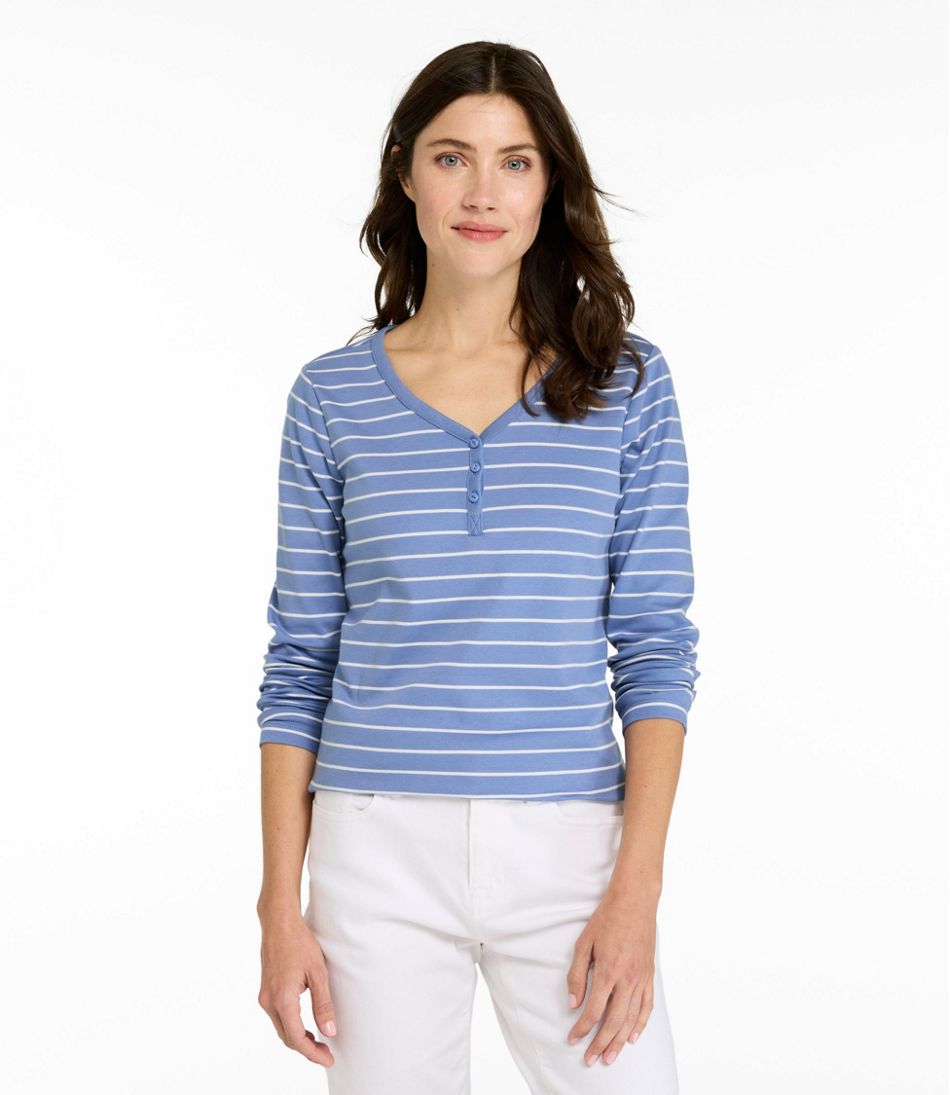 Women's L.L.Bean V-Neck Henley, Long-Sleeve Stripe - Image 2