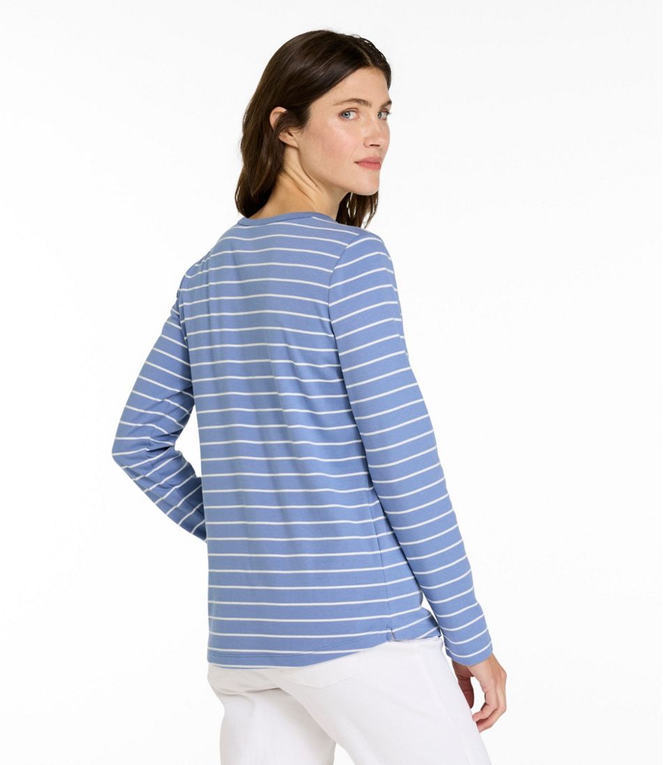 Women's L.L.Bean V-Neck Henley, Long-Sleeve Stripe - Image 3