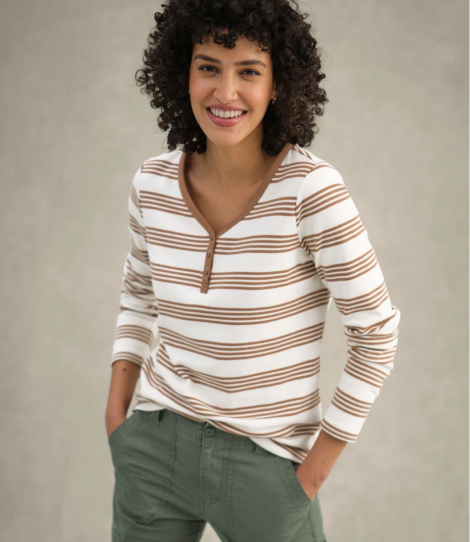 Women's L.L.Bean V-Neck Henley, Long-Sleeve Stripe - Image 6