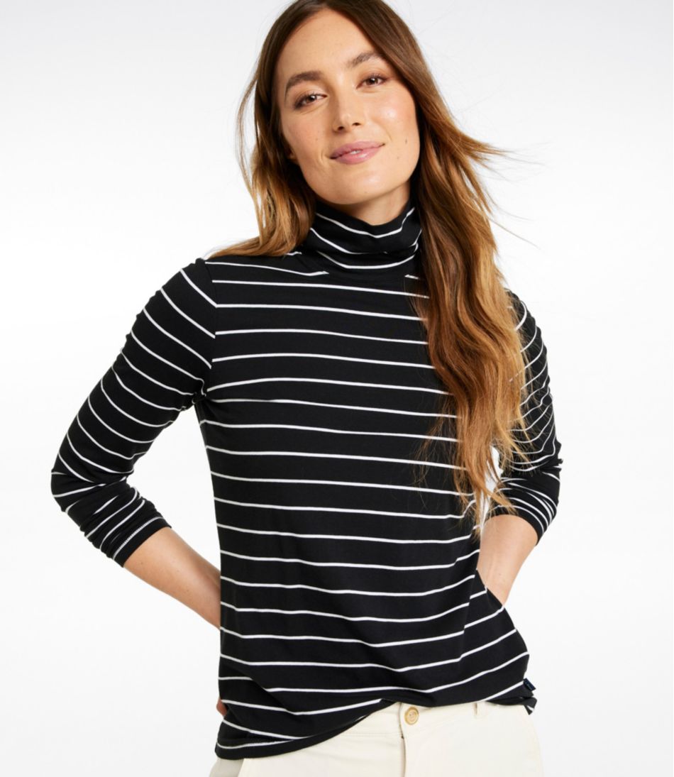 Women's Soft Stretch Supima-Blend Tee, Turtleneck Stripe - Image 2