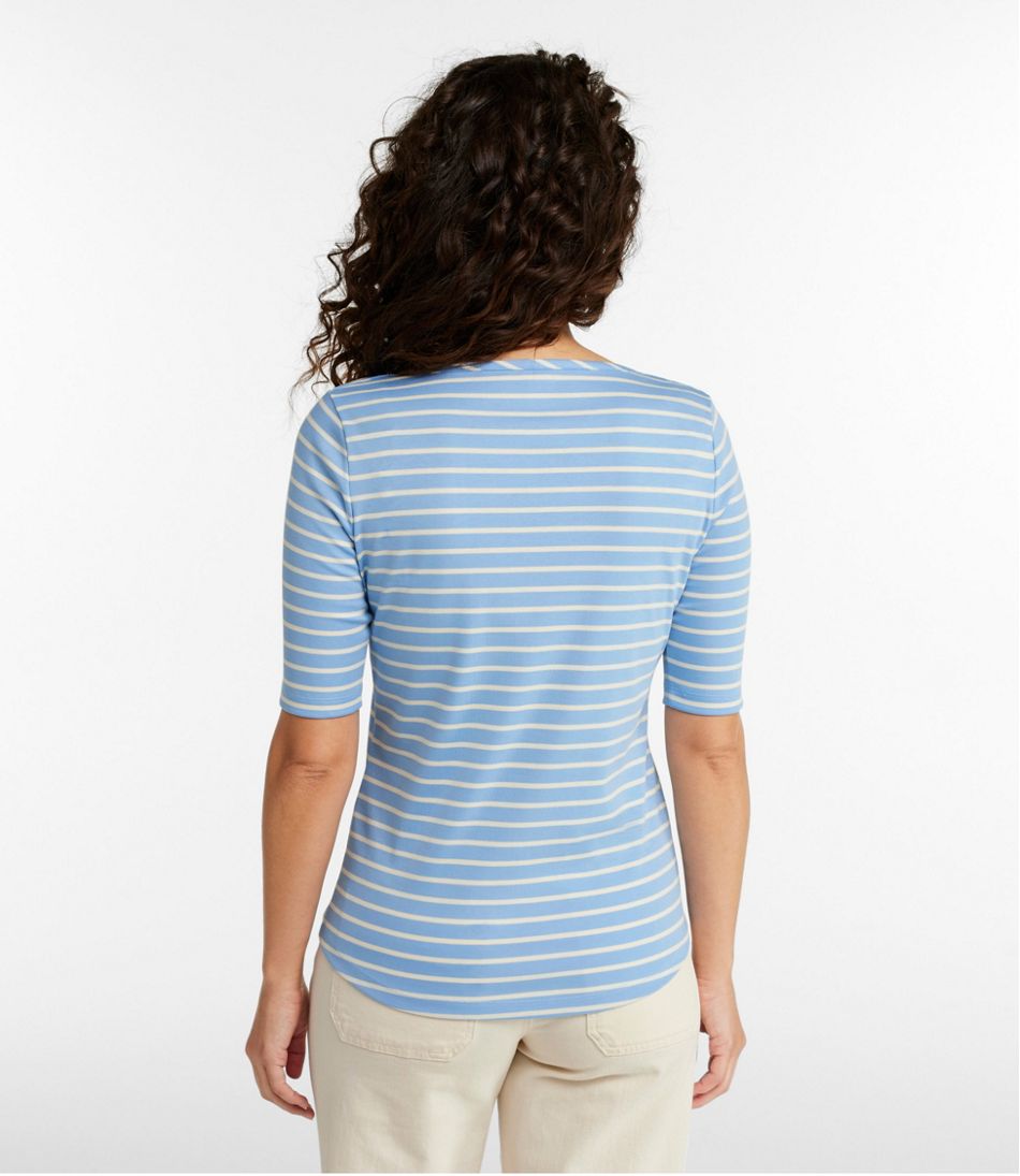 Women's Pima Cotton Tee, Elbow-Sleeve Boatneck Stripe - Image 3