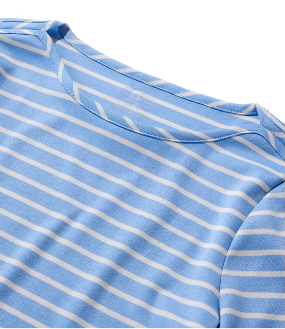 Women's Pima Cotton Tee, Elbow-Sleeve Boatneck Stripe - Image 4