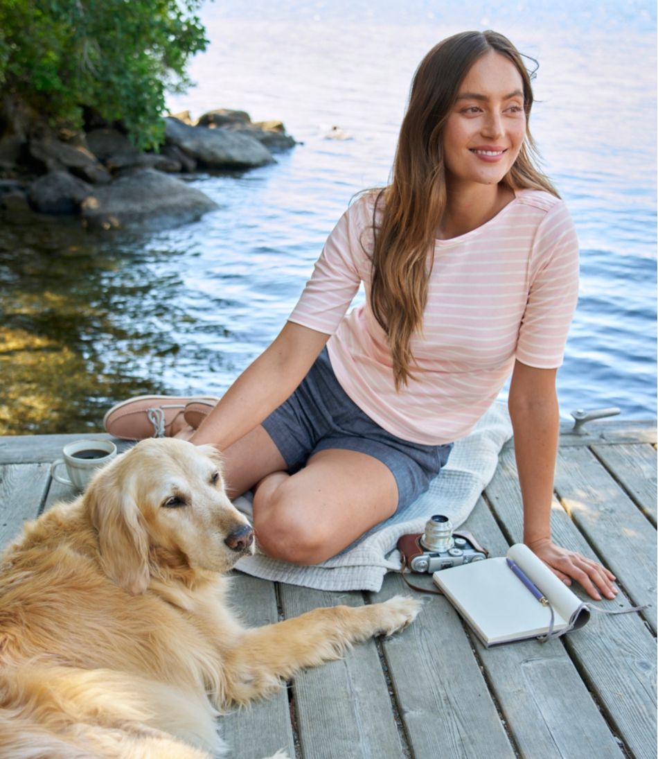 Women's Pima Cotton Tee, Elbow-Sleeve Boatneck Stripe - Image 6