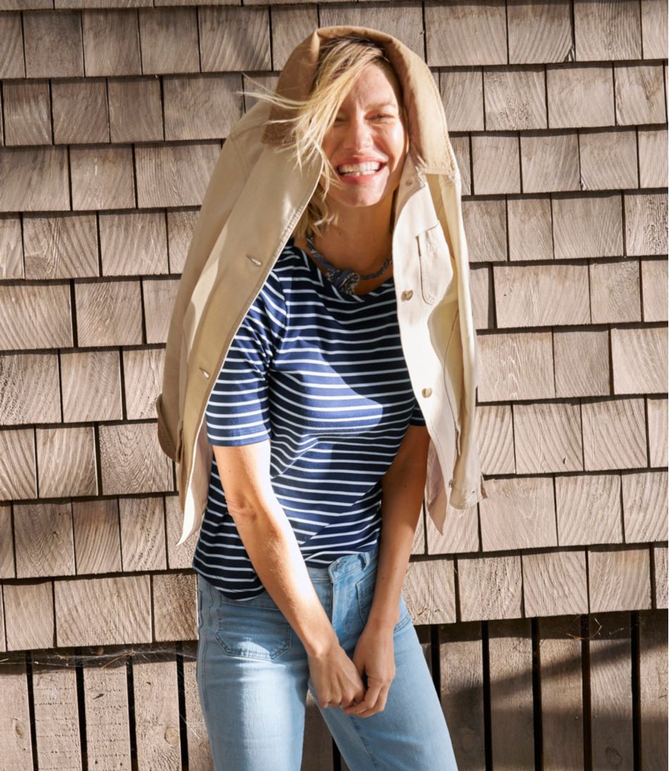 Women's Pima Cotton Tee, Elbow-Sleeve Boatneck Stripe - Image 7