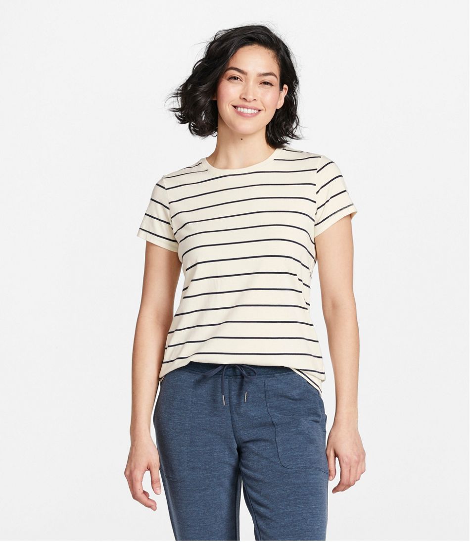 Women's Soft Stretch Supima-Blend Tee, Crewneck Short-Sleeve Striped - Image 2