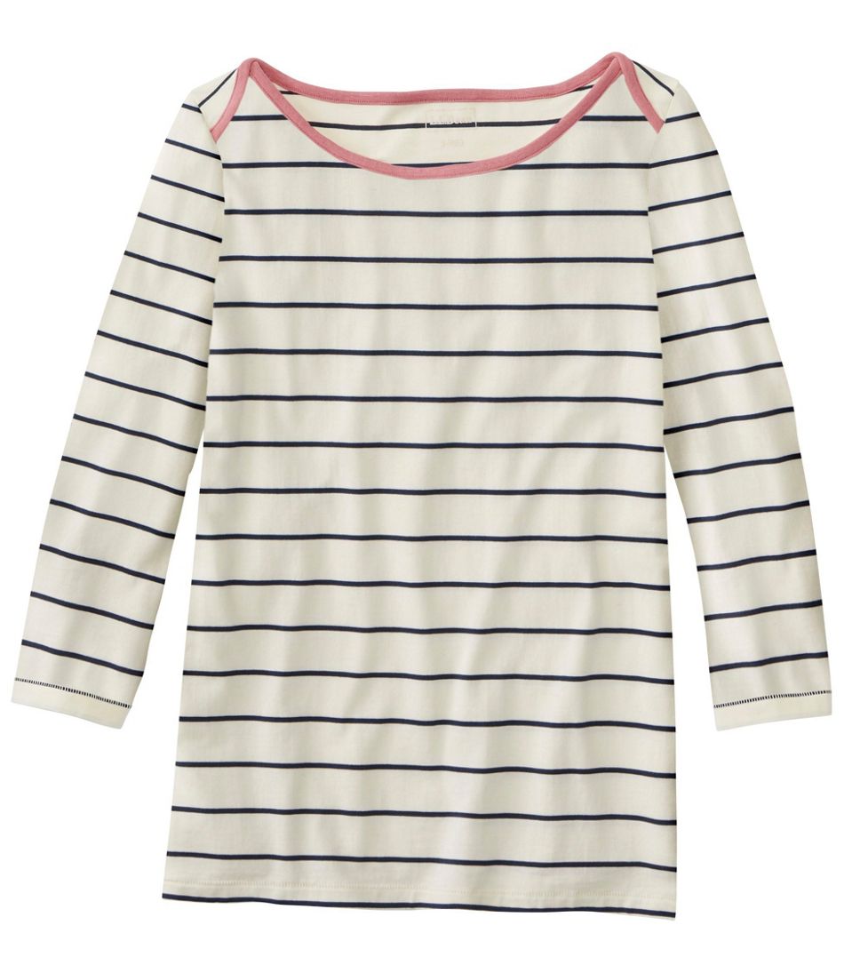 Women's Soft Stretch Supima-Blend Tee, Three-Quarter-Sleeve Boatneck Stripe