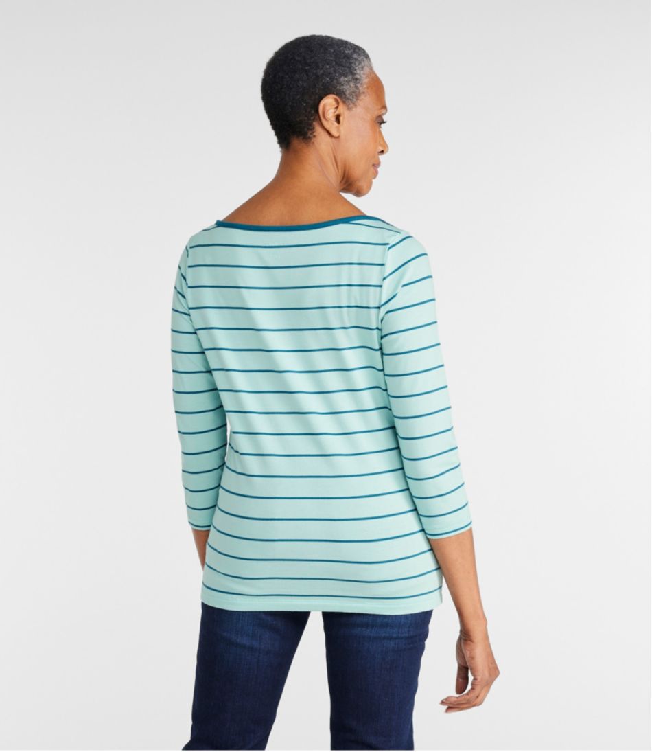 Women's Soft Stretch Supima-Blend Tee, Three-Quarter-Sleeve Boatneck Stripe - Image 3