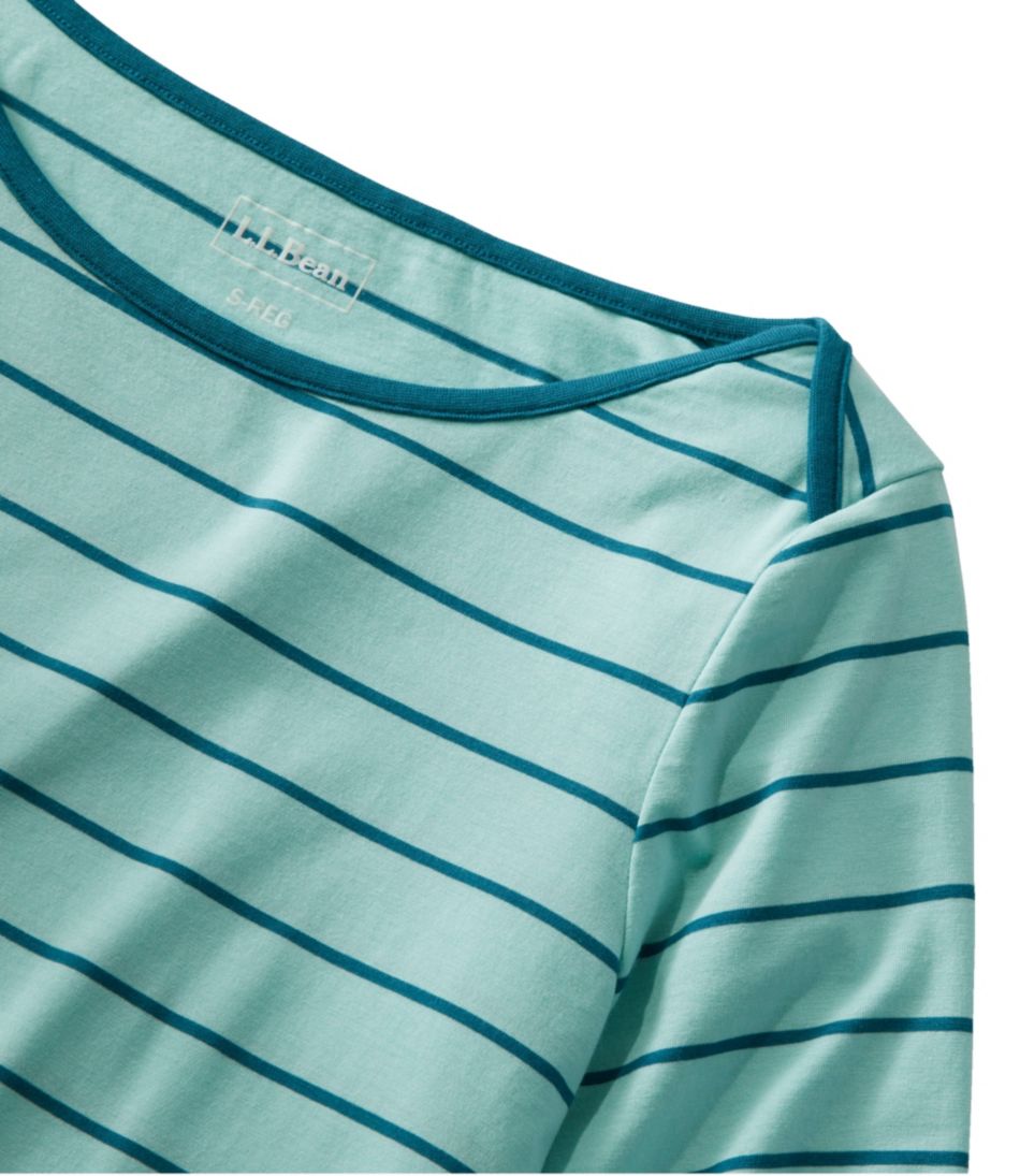 Women's Soft Stretch Supima-Blend Tee, Three-Quarter-Sleeve Boatneck Stripe - Image 4