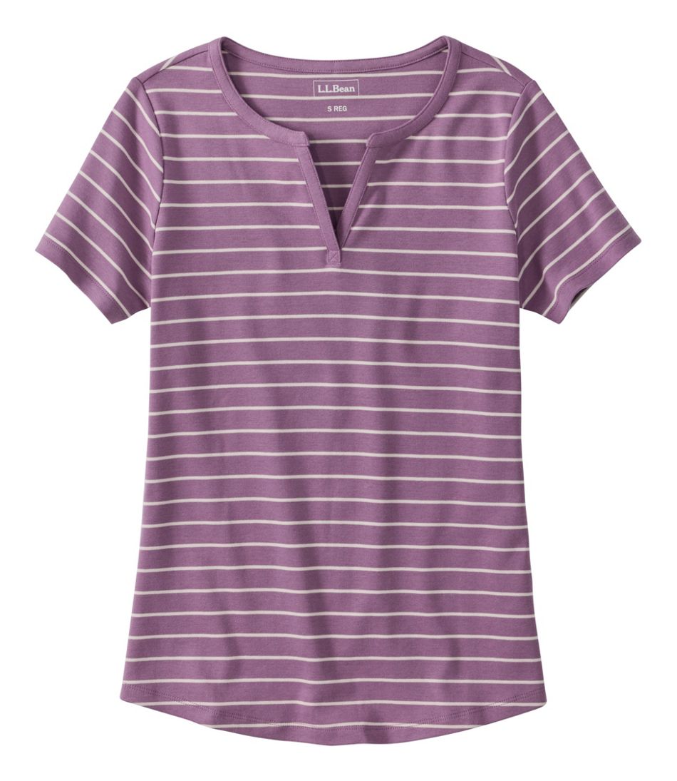Women's L.L.Bean Tee, Short-Sleeve Notch-Neck Stripe