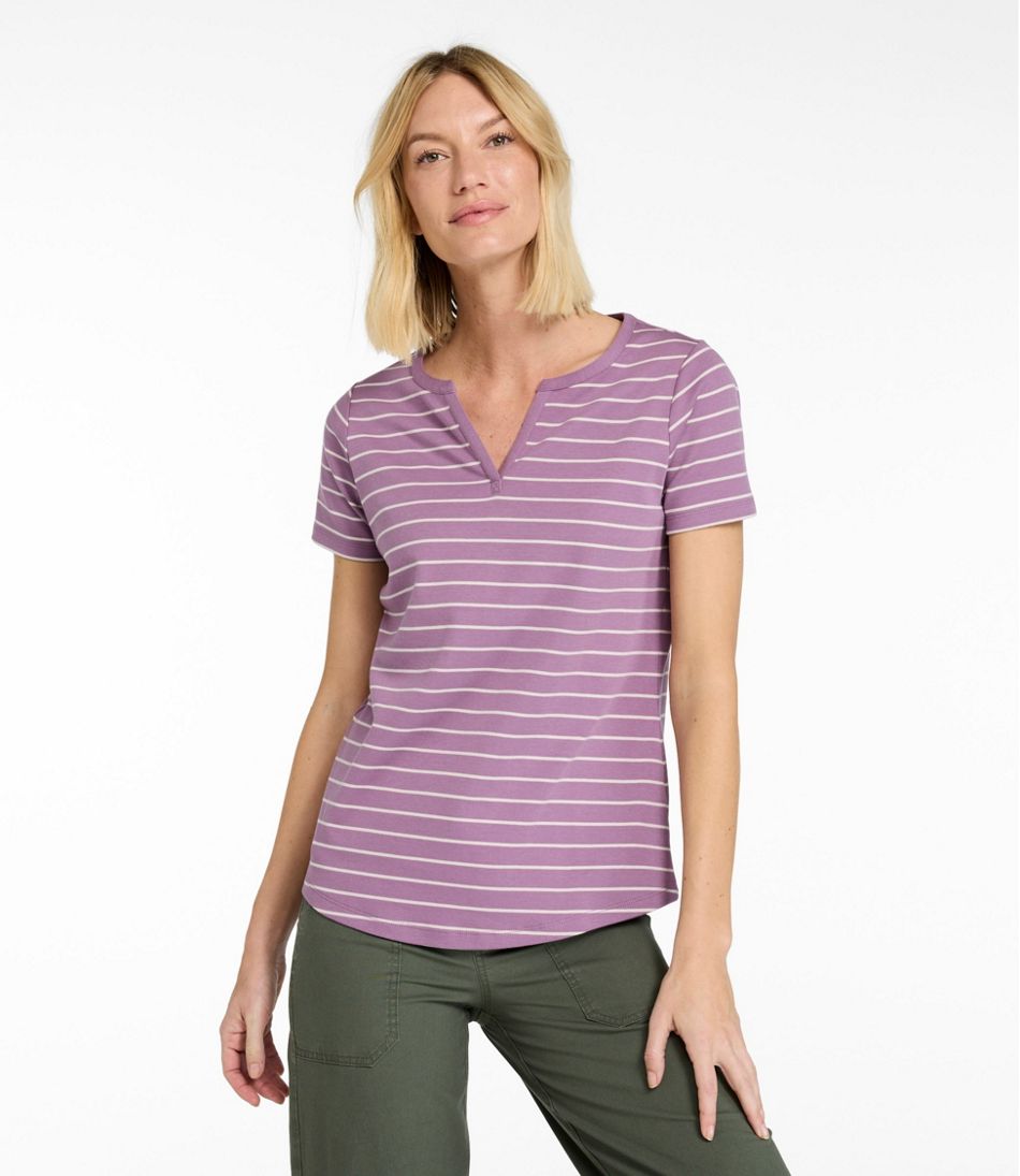 Women's L.L.Bean Tee, Short-Sleeve Notch-Neck Stripe - Image 2