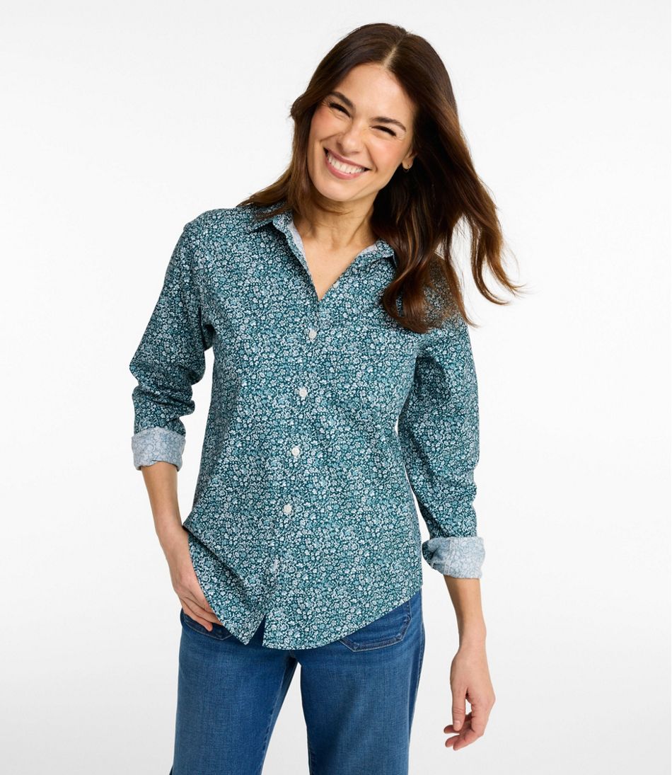 Women's Wrinkle-Free Pinpoint Oxford Shirt, Relaxed Fit Long-Sleeve Print - Image 2