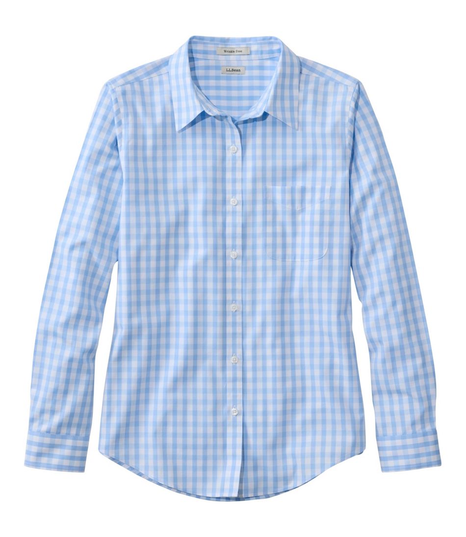 Women's Wrinkle-Free Pinpoint Oxford Shirt, Long-Sleeve Relaxed Fit Plaid