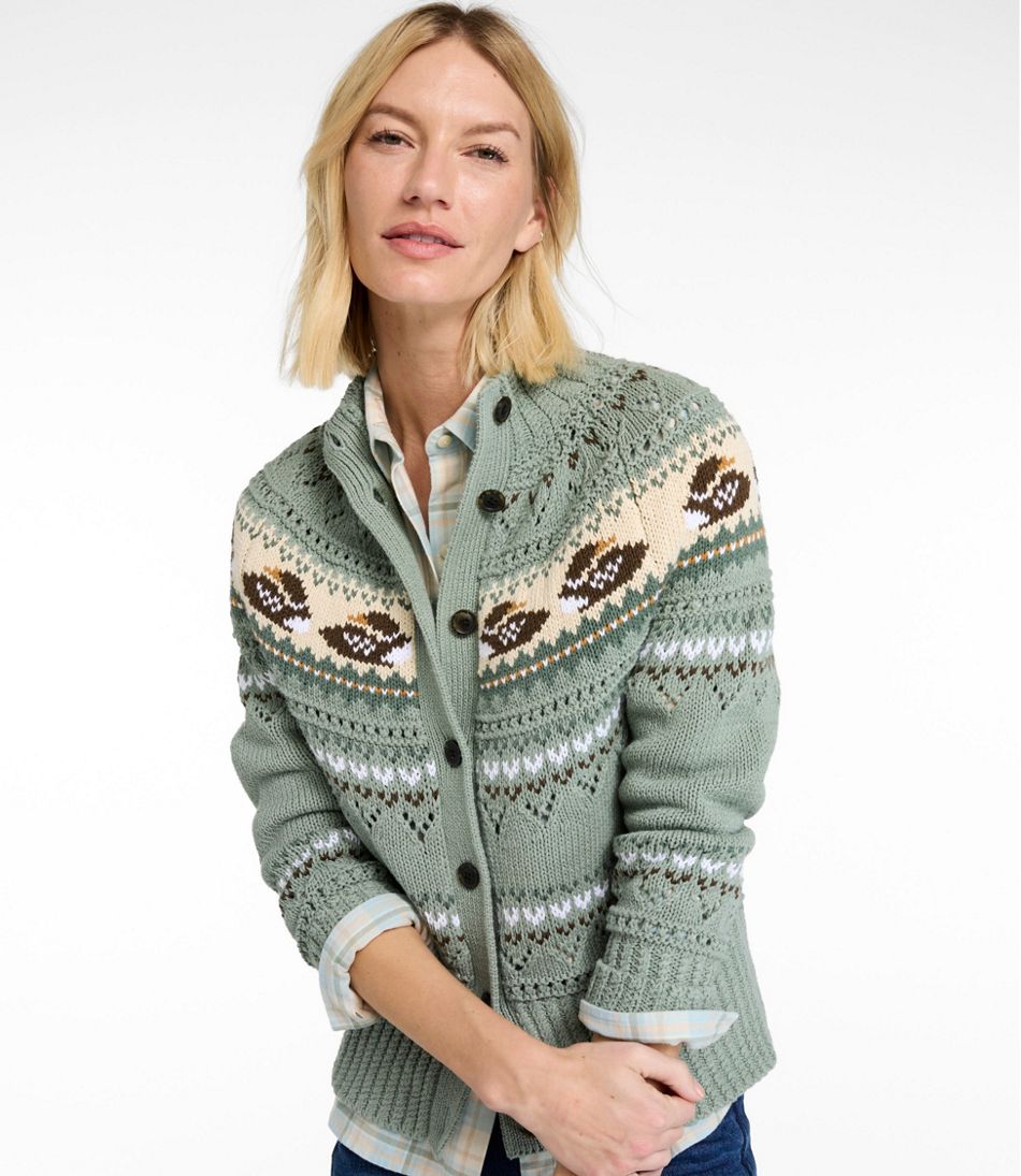 Women's Signature Cotton Fisherman Sweater, Short Cardigan Fair Isle - Image 2