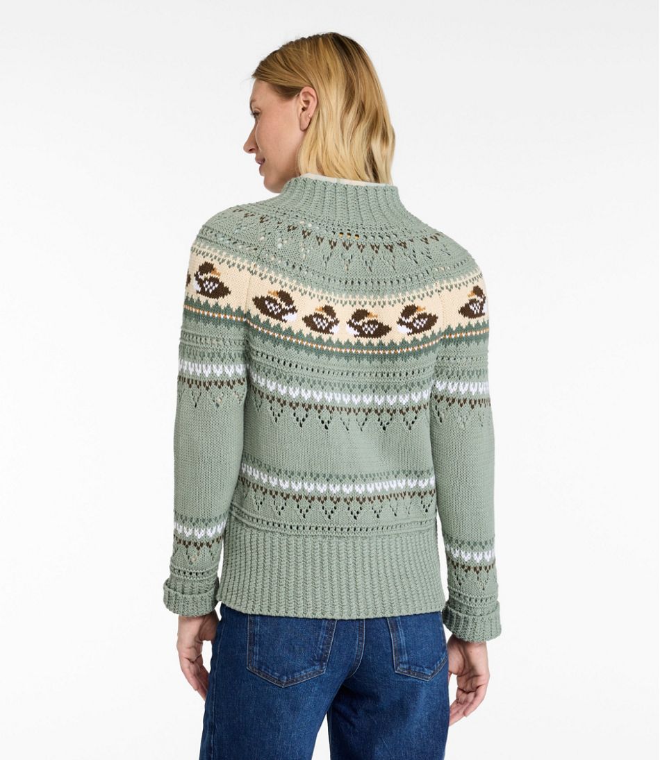 Women's Signature Cotton Fisherman Sweater, Short Cardigan Fair Isle - Image 3