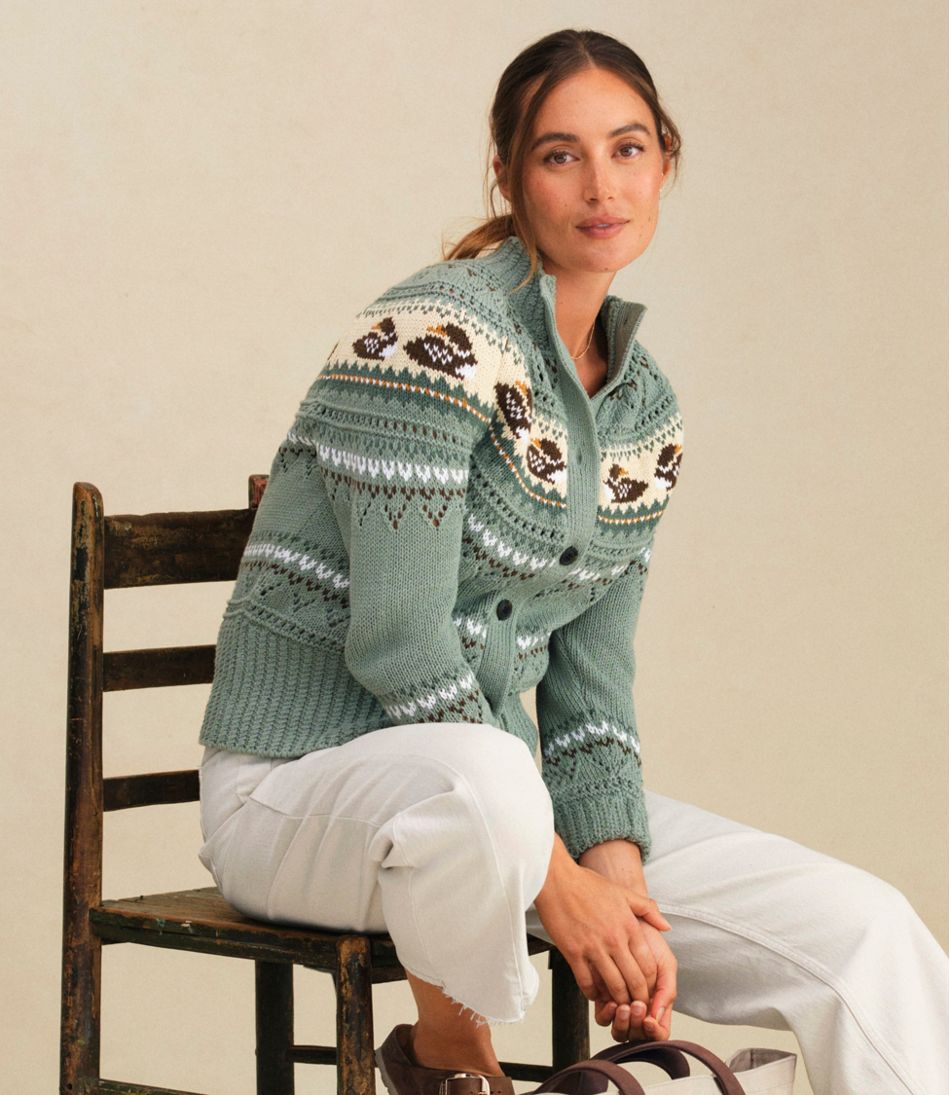 Women's Signature Cotton Fisherman Sweater, Short Cardigan Fair Isle - Image 8