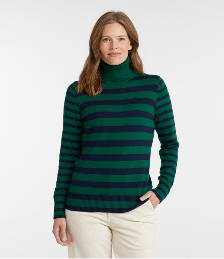 Women's Cotton/Cashmere Sweater, Turtleneck Stripe - Image 2