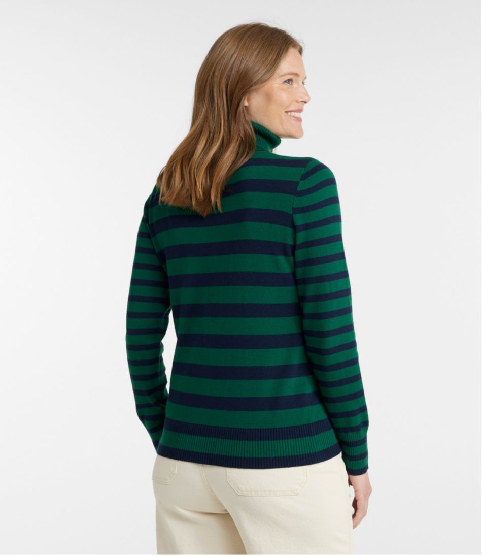 Women's Cotton/Cashmere Sweater, Turtleneck Stripe - Image 3