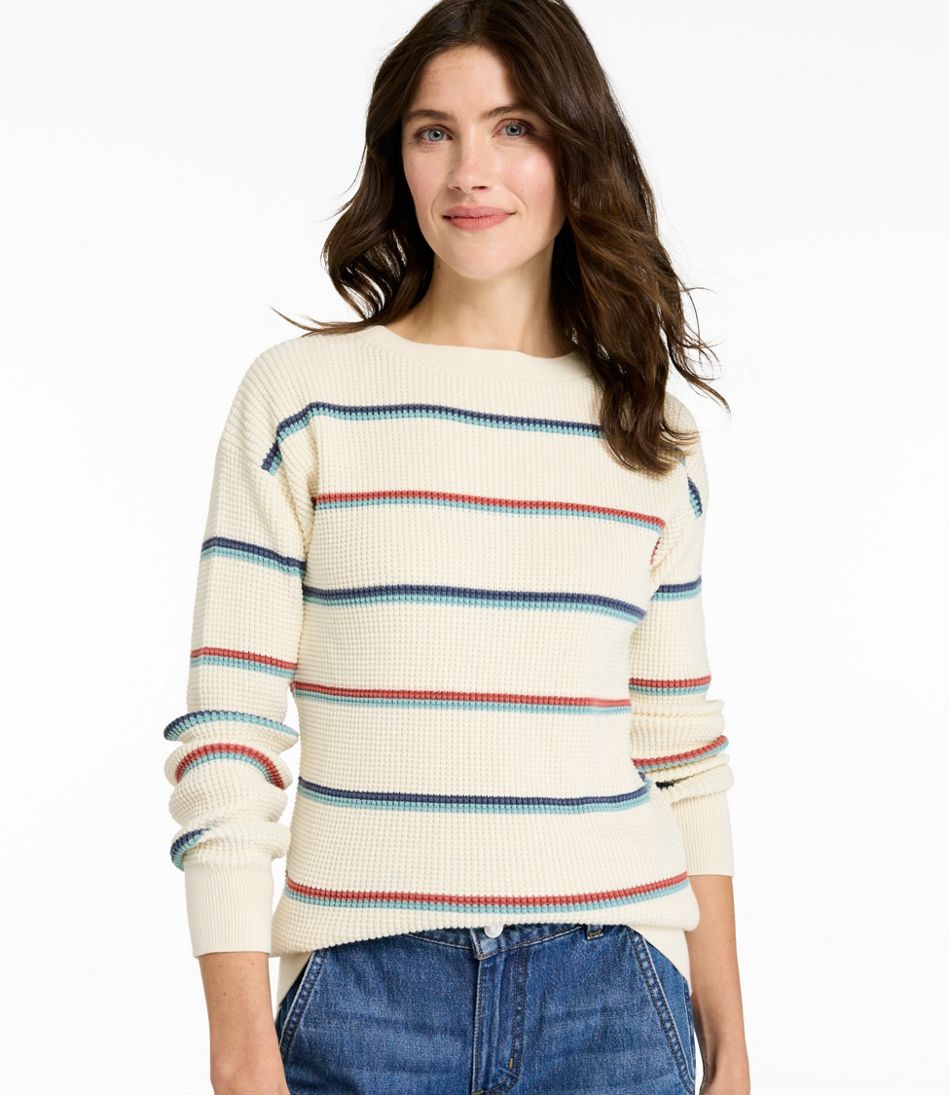 Women's Sunwashed Waffle Sweater, Pullover Stripe - Image 2