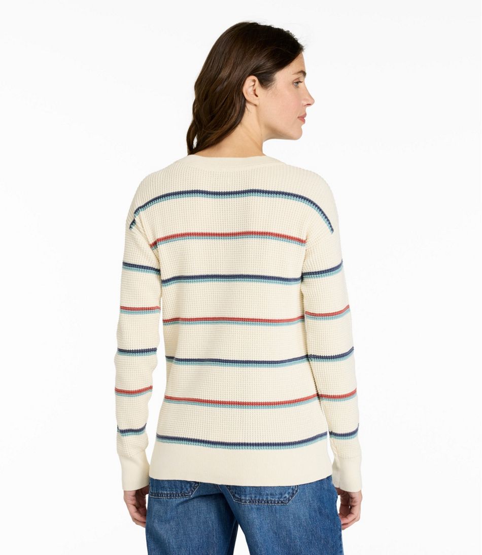 Women's Sunwashed Waffle Sweater, Pullover Stripe - Image 3