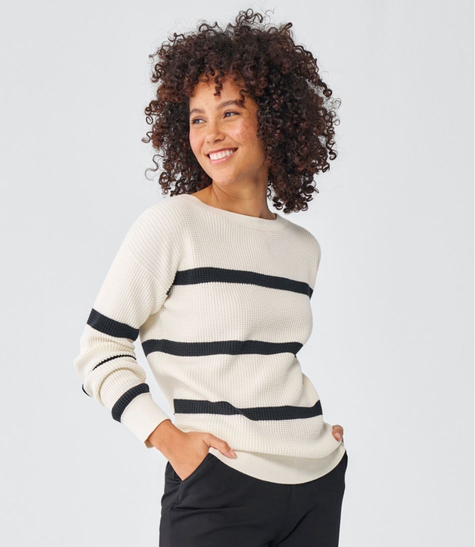 Women's Sunwashed Waffle Sweater, Pullover Stripe - Image 6