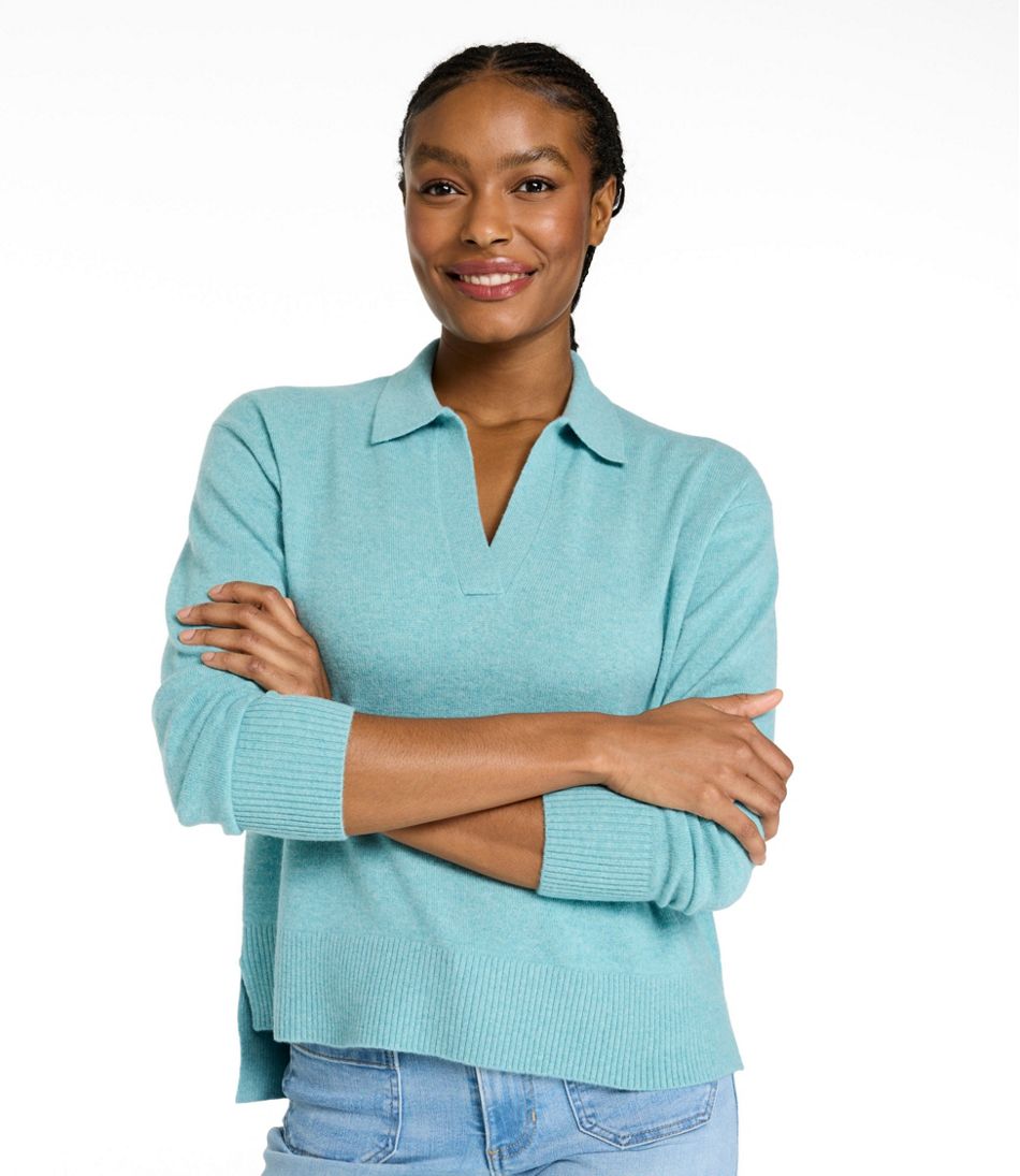Women's Classic Cashmere Sweater, Relaxed Polo - Image 2