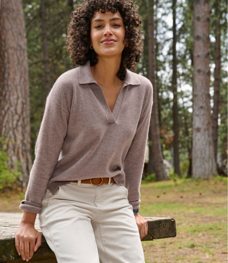 Women's Classic Cashmere Sweater, Relaxed Polo - Image 7