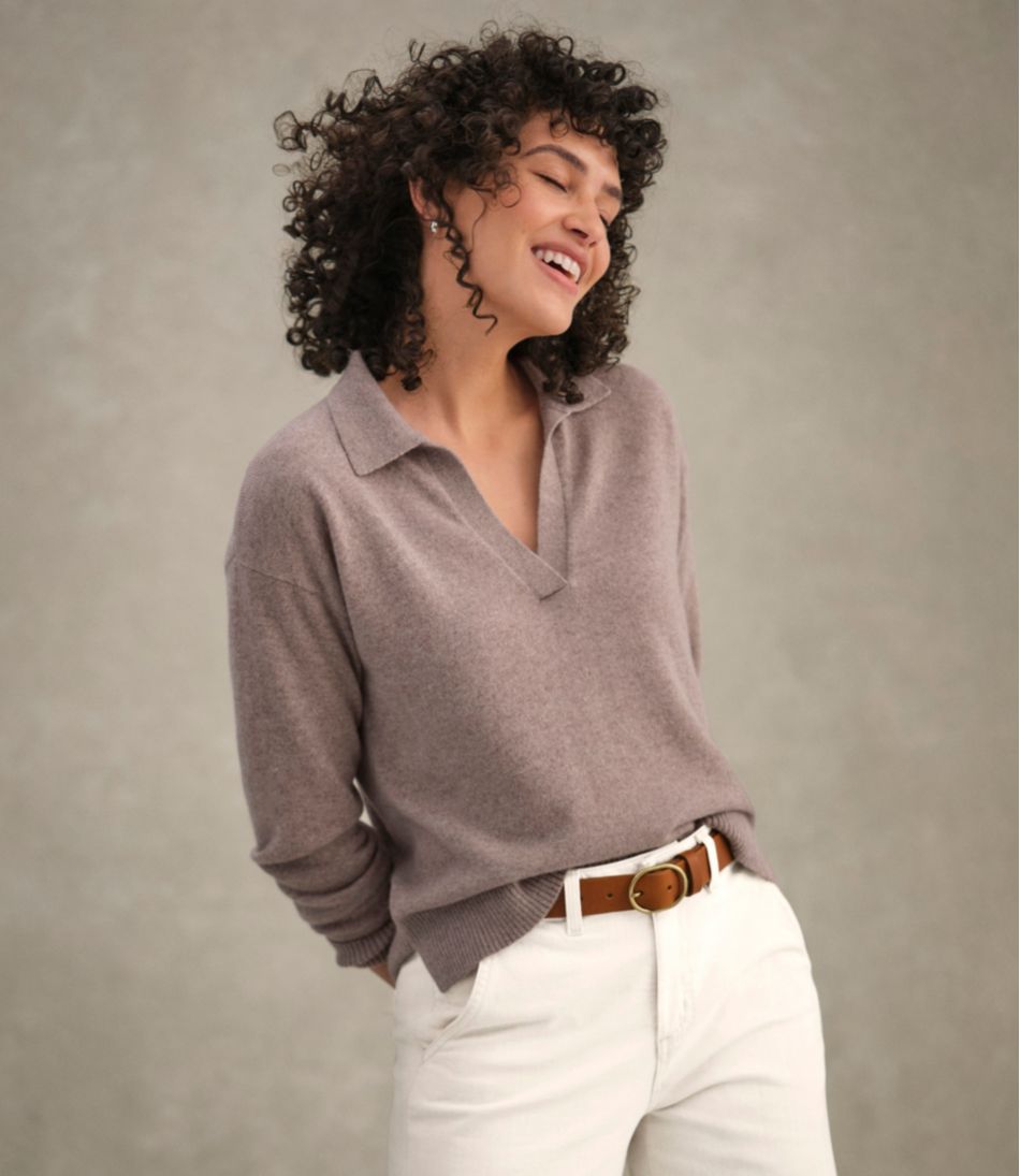 Women's Classic Cashmere Sweater, Relaxed Polo - Image 9