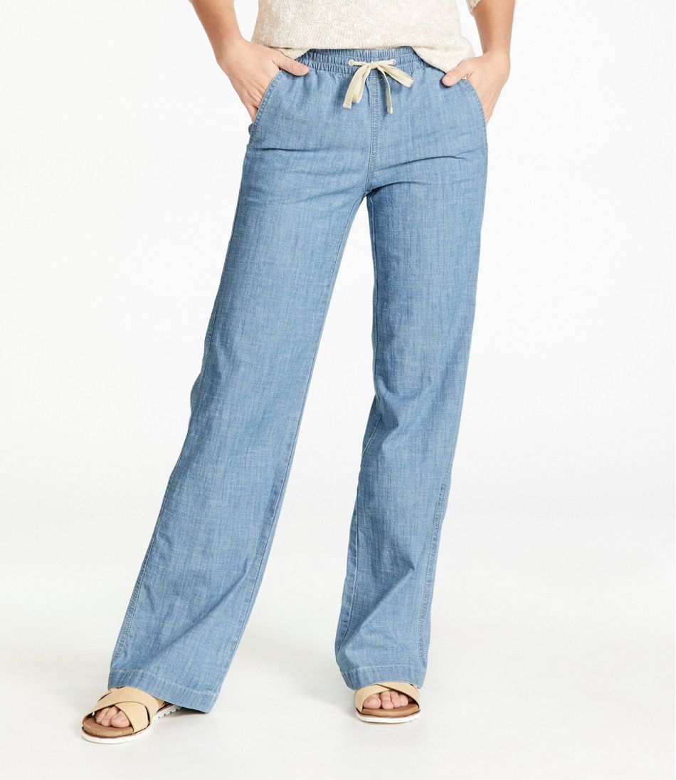 Women's Lakewashed Pull-On Chinos, Mid-Rise Wide-Leg Chambray - Image 2