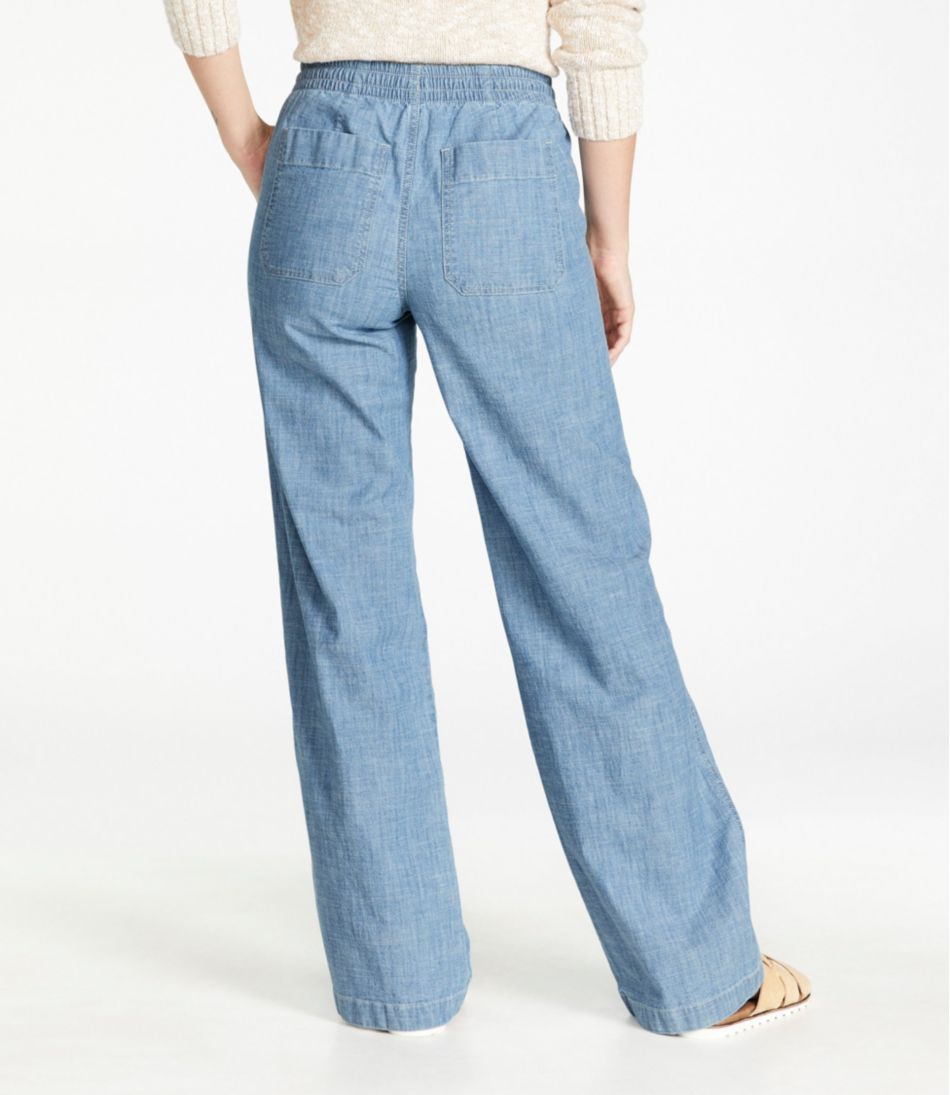 Women's Lakewashed Pull-On Chinos, Mid-Rise Wide-Leg Chambray - Image 3