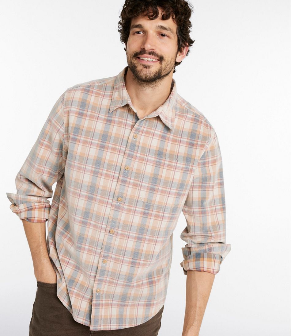 Men's Sunwashed Corduroy Shirt, Slightly Fitted Untucked Fit, Plaid - Image 2