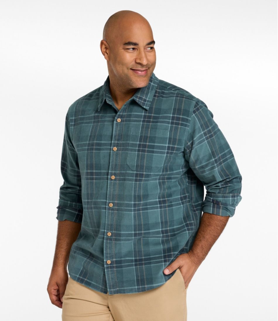 Men's Sunwashed Corduroy Shirt, Slightly Fitted Untucked Fit, Plaid - Image 4