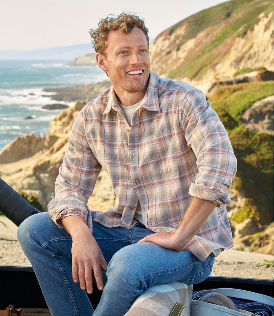 Men's Sunwashed Corduroy Shirt, Slightly Fitted Untucked Fit, Plaid - Image 9