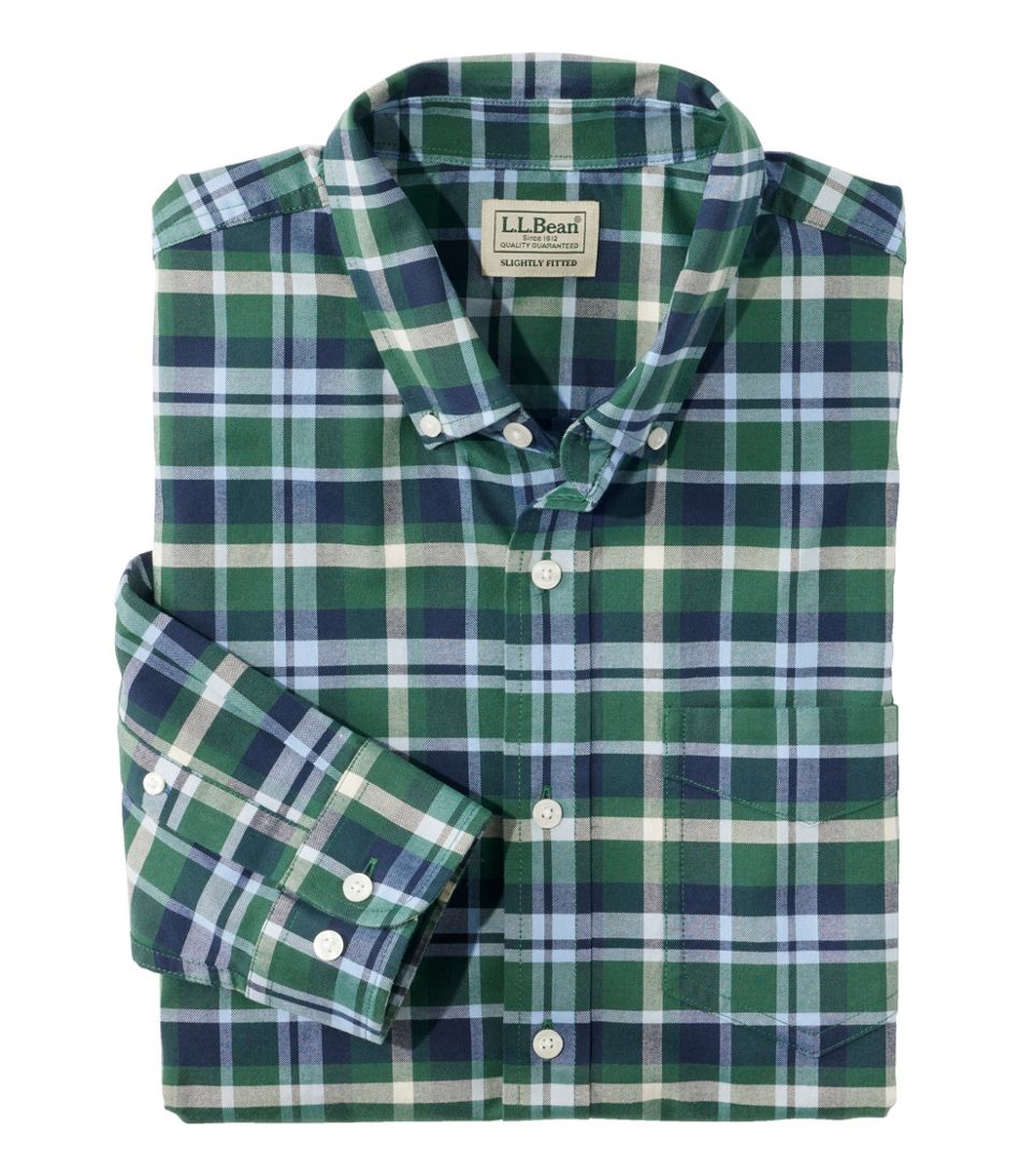 Men's Comfort Stretch? Oxford Shirt, Slightly Fitted Untucked Fit, Plaid