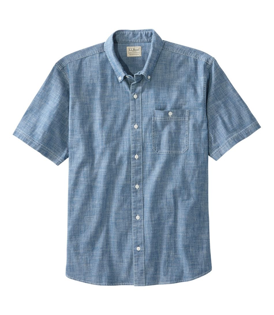 Men's Comfort Stretch? Chambray Shirt, Traditional Untucked Fit, Short-Sleeve