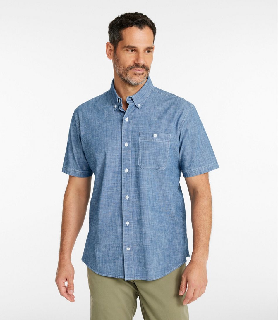 Men's Comfort Stretch? Chambray Shirt, Traditional Untucked Fit, Short-Sleeve - Image 2