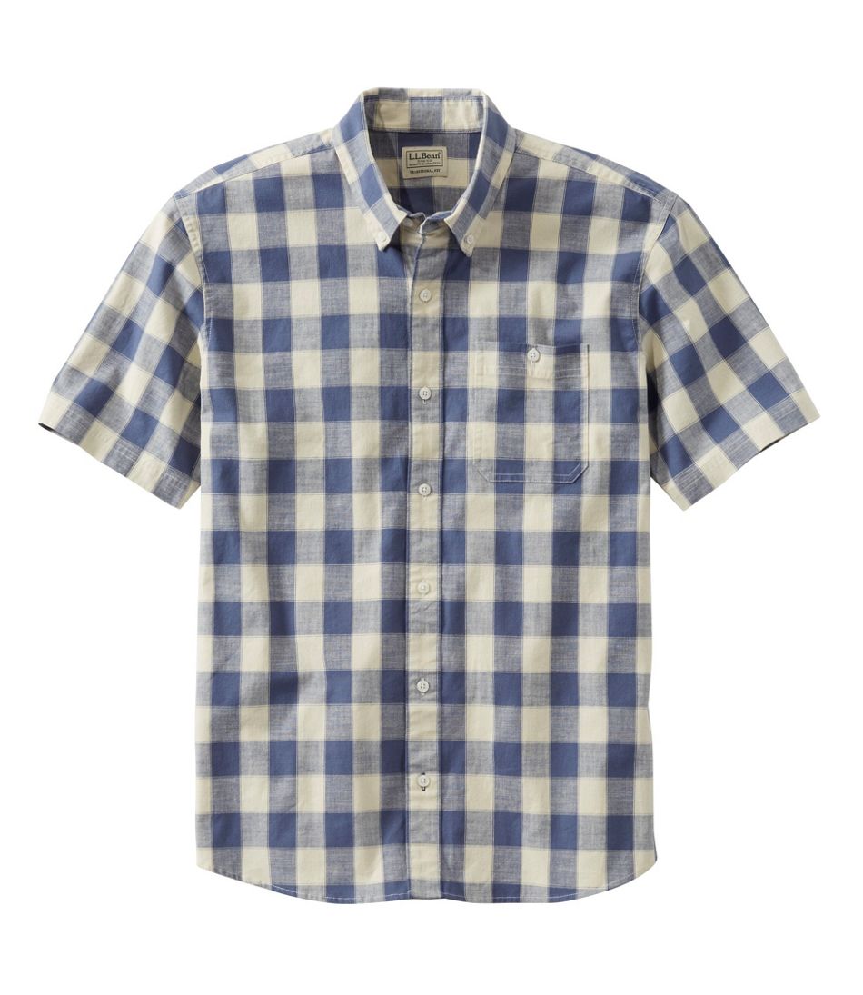Men's Comfort Stretch? Chambray Shirt, Traditional Untucked Fit, Short-Sleeve, Plaid