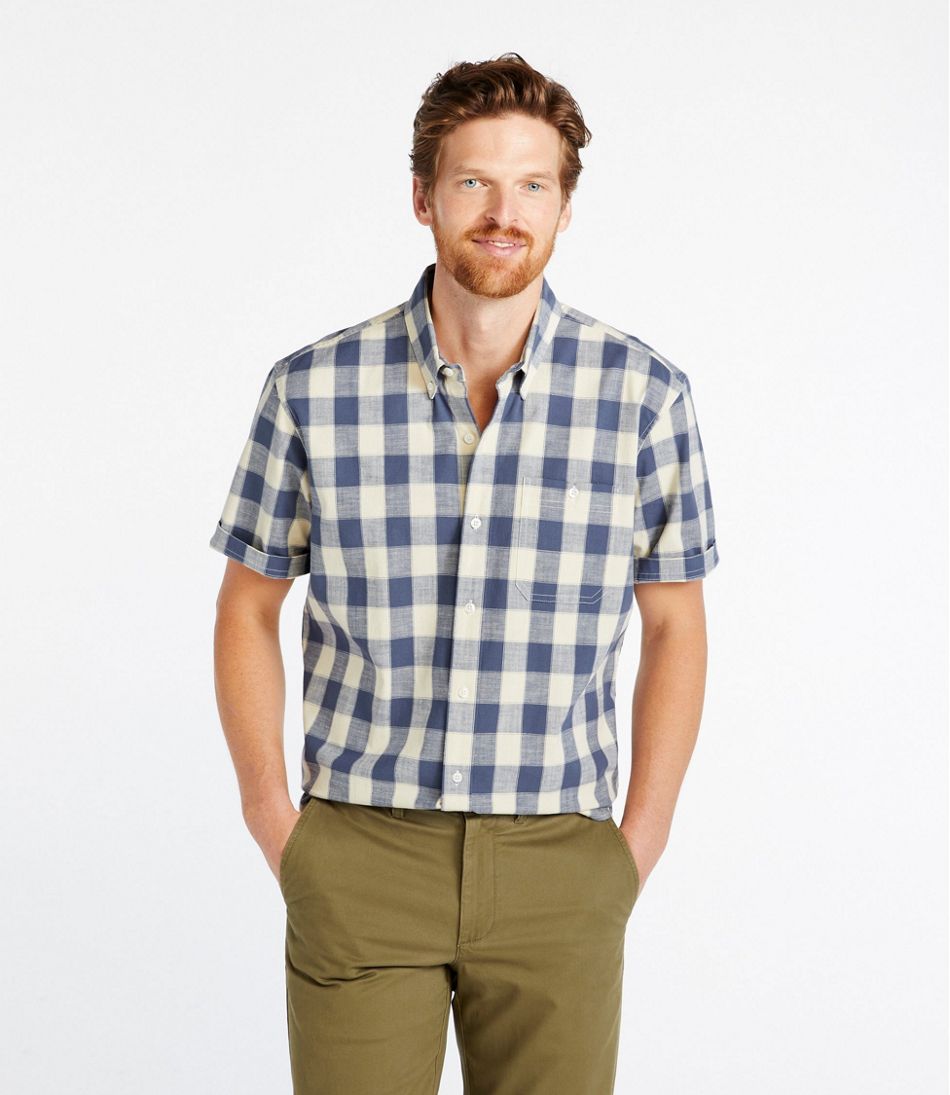 Men's Comfort Stretch? Chambray Shirt, Traditional Untucked Fit, Short-Sleeve, Plaid - Image 2