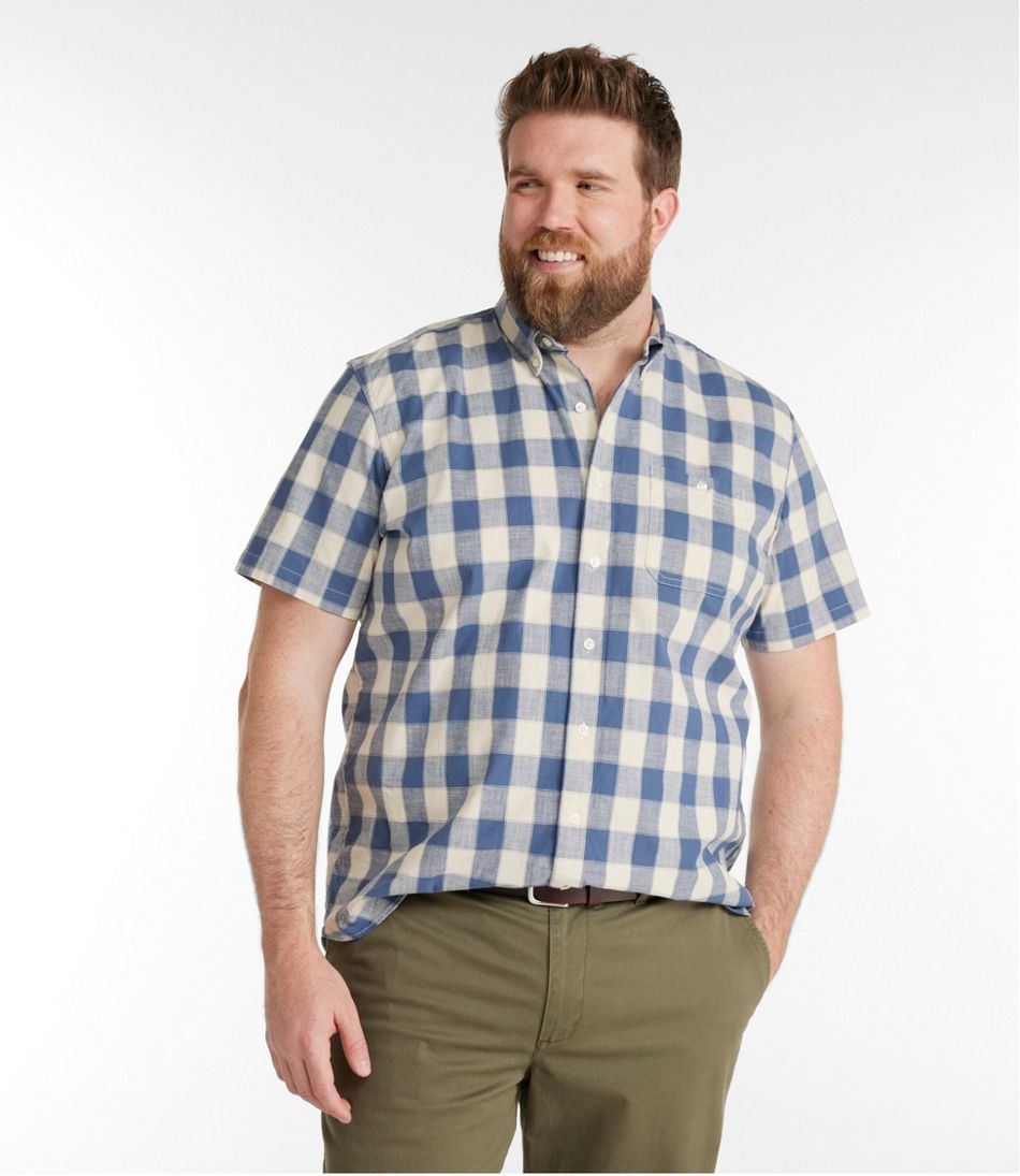 Men's Comfort Stretch? Chambray Shirt, Traditional Untucked Fit, Short-Sleeve, Plaid - Image 4