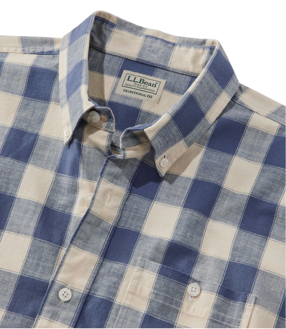 Men's Comfort Stretch? Chambray Shirt, Traditional Untucked Fit, Short-Sleeve, Plaid - Image 6