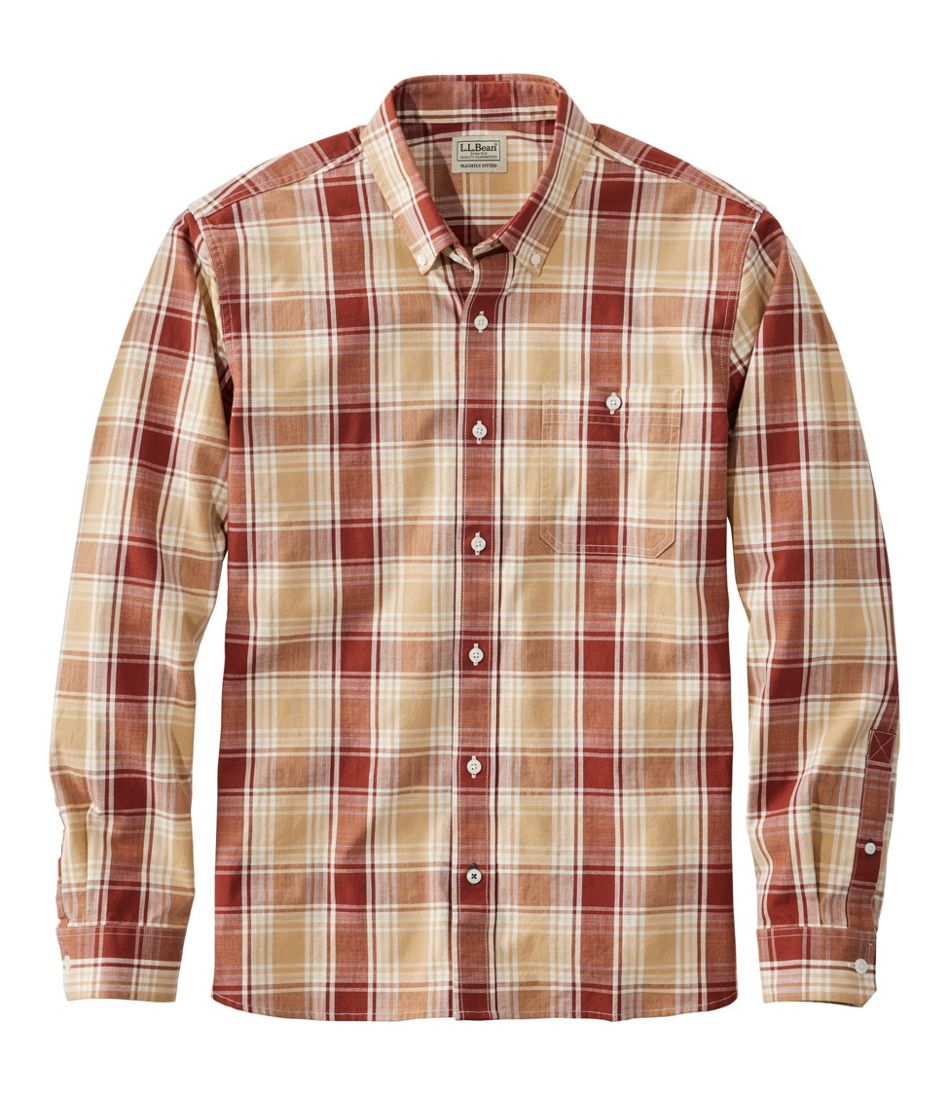 Men's Comfort Stretch? Chambray Shirt, Long-Sleeve, Slightly Fitted Untucked Fit, Plaid