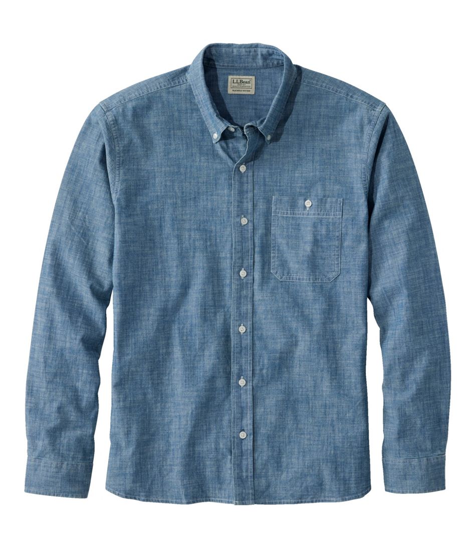 Men's Comfort Stretch? Chambray Shirt, Long-Sleeve, Slightly Fitted Untucked Fit
